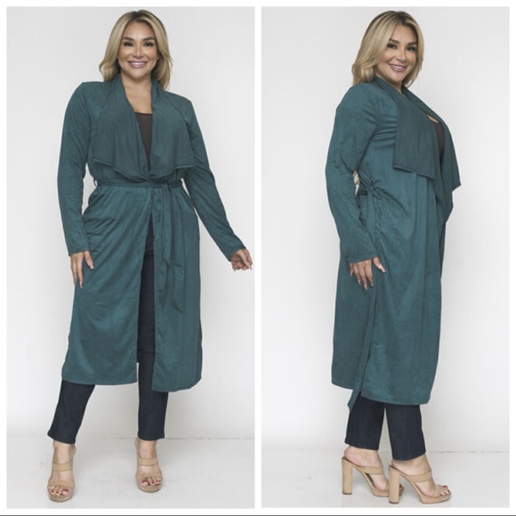 ❤️NEW PLUS Size Teal Faux Suede Cardigan Jacket - Picture 2 of 6